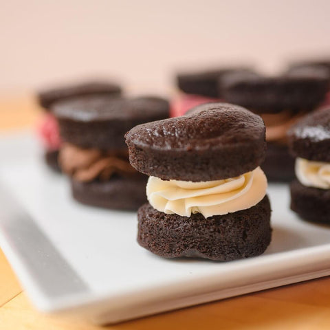 Party Safe Valentine's Day Heart Shaped Raspberry, Chocolate, and Vanilla Whoopie Pie Sampler