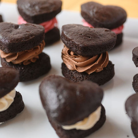 Party Safe Valentine's Day Heart Shaped Raspberry, Chocolate, and Vanilla Whoopie Pie Sampler
